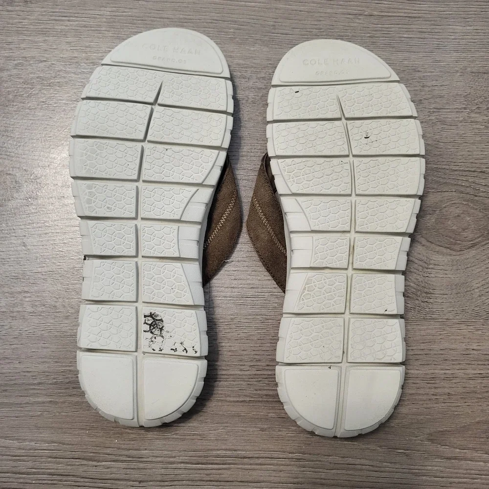 Cole Haan Zerogrand Mens Brown Flip Flop Sandals Size 9 Rubber Leather Vacation